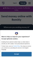 How remitly.com looks like on a mobile device such as an iPhone.