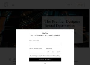 How renttherunway.com looks like on a tablet such as an iPad.