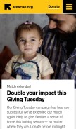 How rescue.org looks like on a mobile device such as an iPhone.