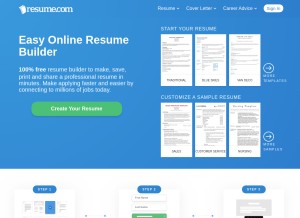 How resume.com looks like on a tablet such as an iPad.