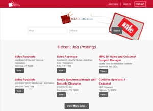 How retailgigs.com looks like on a tablet such as an iPad.