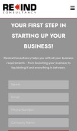 How rewindconsultancy.com looks like on a mobile device such as an iPhone.