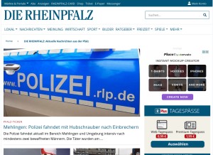 How rheinpfalz.de looks like on a tablet such as an iPad.