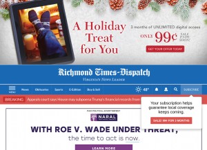 How richmond.com looks like on a tablet such as an iPad.