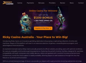 How rickycasino.co looks like on a tablet such as an iPad.