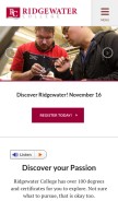 How ridgewater.edu looks like on a mobile device such as an iPhone.