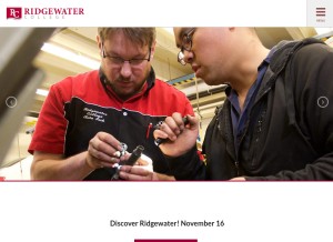 How ridgewater.edu looks like on a tablet such as an iPad.