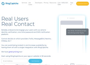 How ringcaptcha.com looks like on a tablet such as an iPad.