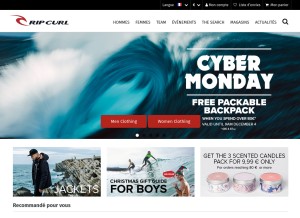 How ripcurl.com looks like on a tablet such as an iPad.