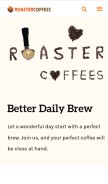 How roastercoffees.com looks like on a mobile device such as an iPhone.
