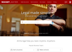 How rocketlawyer.com looks like on a tablet such as an iPad.