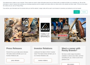 How rockybrands.com looks like on a tablet such as an iPad.