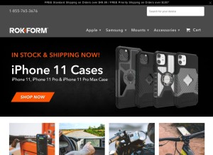 How rokform.com looks like on a tablet such as an iPad.