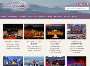 How romanticasheville.com looks like on a tablet such as an iPad.