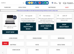 How roomstogo.com looks like on a tablet such as an iPad.