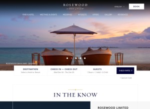 How rosewoodhotels.com looks like on a tablet such as an iPad.