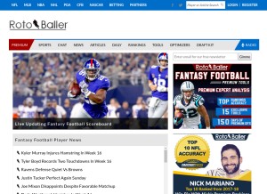 How rotoballer.com looks like on a tablet such as an iPad.