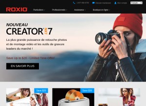 How roxio.com looks like on a tablet such as an iPad.