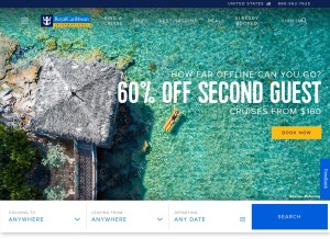 How royalcaribbean.com looks like on a tablet such as an iPad.