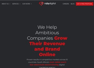 How rubydigital.co.za looks like on a tablet such as an iPad.