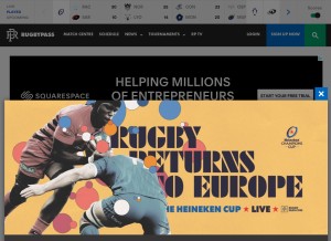 How rugbypass.com looks like on a tablet such as an iPad.