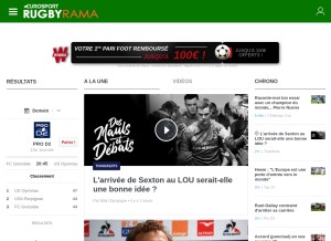How rugbyrama.fr looks like on a tablet such as an iPad.