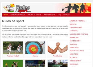 How rulesofsport.com looks like on a tablet such as an iPad.