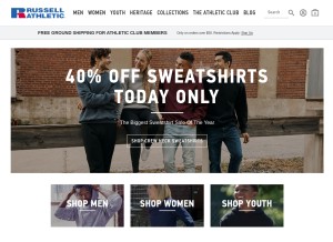 How russellathletic.com looks like on a tablet such as an iPad.