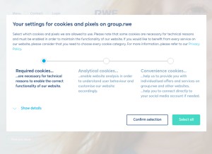 How rwe.com looks like on a tablet such as an iPad.