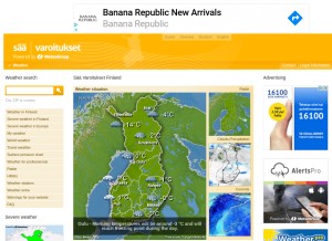 How saa-varoitukset.fi looks like on a tablet such as an iPad.