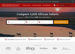 How safaribookings.com looks like on a tablet such as an iPad.