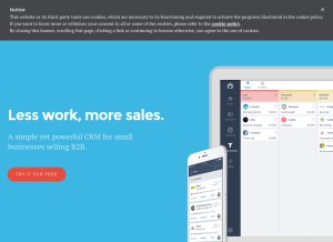 How salesflare.com looks like on a tablet such as an iPad.