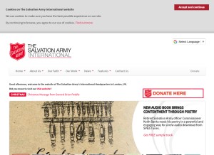 How salvationarmy.org looks like on a tablet such as an iPad.