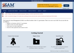 How sam.gov looks like on a tablet such as an iPad.