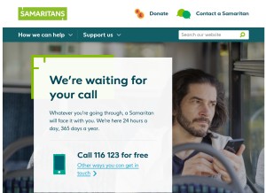 How samaritans.org looks like on a tablet such as an iPad.