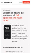How samharris.org looks like on a mobile device such as an iPhone.