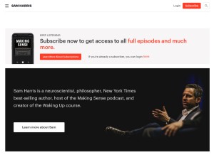 How samharris.org looks like on a tablet such as an iPad.