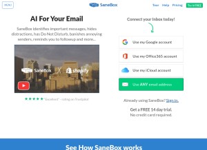 How sanebox.com looks like on a tablet such as an iPad.
