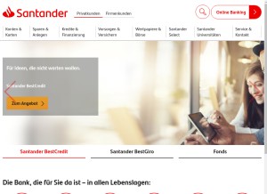 How santander.de looks like on a tablet such as an iPad.