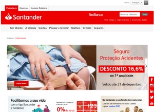 How santander.pt looks like on a tablet such as an iPad.