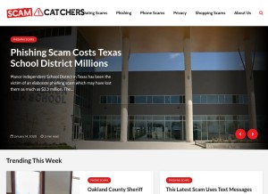 How scamcatchers.com looks like on a tablet such as an iPad.
