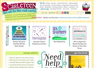 How scarleteen.com looks like on a tablet such as an iPad.