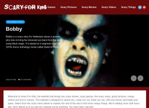 How scaryforkids.com looks like on a tablet such as an iPad.