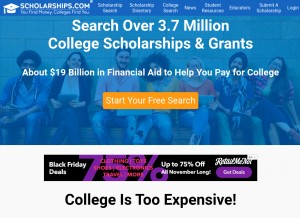How scholarships.com looks like on a tablet such as an iPad.