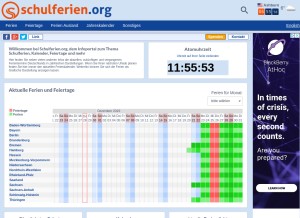How schulferien.org looks like on a tablet such as an iPad.