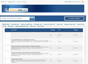 How schweizjob.com looks like on a tablet such as an iPad.