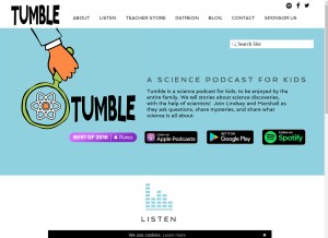 How sciencepodcastforkids.com looks like on a tablet such as an iPad.