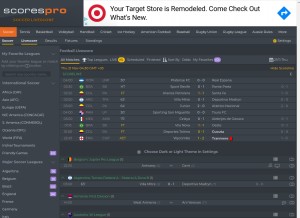 How scorespro.com looks like on a tablet such as an iPad.