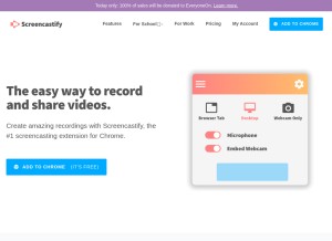 How screencastify.com looks like on a tablet such as an iPad.