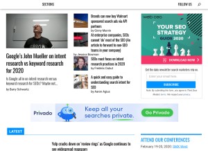 How searchengineland.com looks like on a tablet such as an iPad.